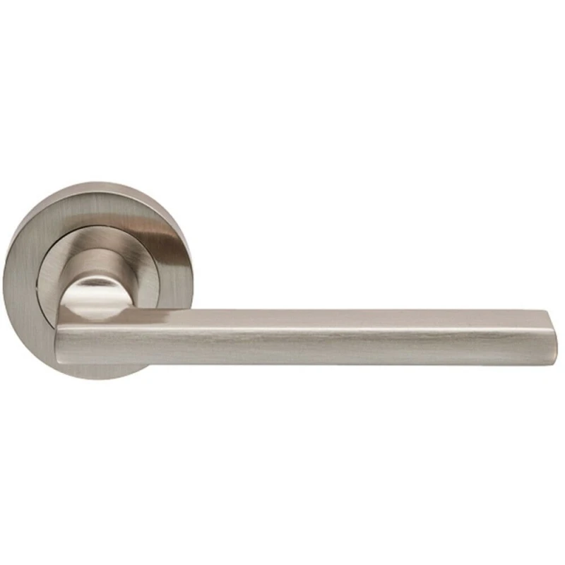Image of Loops PAIR Straight Plinth Mounted Handle on Round Rose Concealed Fix Satin Nickel Metallics