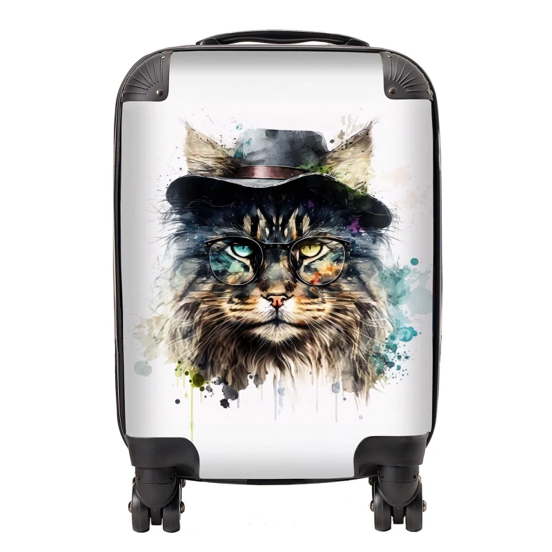 Image of Warren Reed - Designer Norwegian Forest Cat Splashart Suitcase Size: Medium Multicolor Unisex Medium