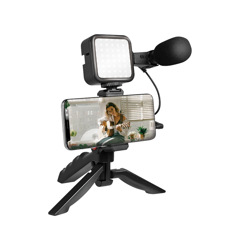 Image of LogiLink Vlogger-Starter-Kit. with LED Light. microphone and handle