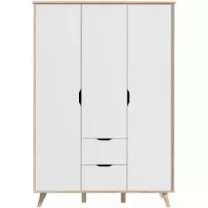 Image of Forte Scandinavian 3 Door 2 Drawer Combination Wardrobe - Matt White & Light Oak - White