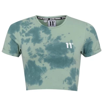 Image of 11 Degrees Tie Dye Crop T Shirt - Teal Blue