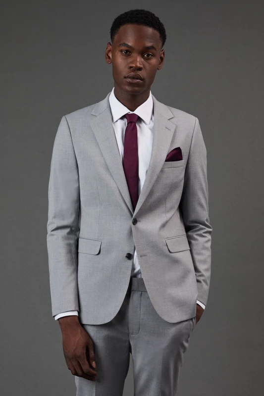 Image of Burton Mens Light Grey Skinny Fit Essential Suit Jacket Light Grey 44R Male BBB03923