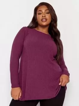 Image of Yours Long Sleeve Rib Swing Top. Purple, Purple, Size 38-40, Women