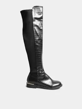 Image of Long Tall Sally Stretch Over The Knee Boot - Black Croc, Black, Size 12, Women