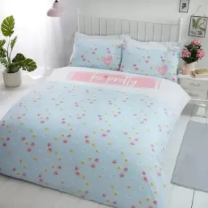 Image of Be Pretty Blue Single Duvet Cover Set Floral Bedding Quilt Set