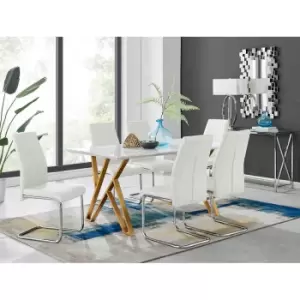 Image of Furniture Box Taranto White High Gloss Dining Table and 6 White Lorenzo Chairs