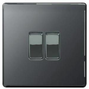 Image of Wickes 10A Light Switch 2 Gang 2 Way Black Nickel Screwless Flat Plate