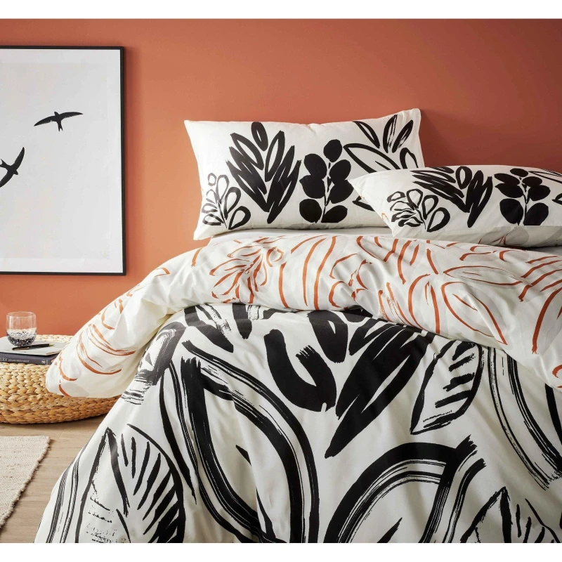 Image of Vantona Essentials Range Mono Leaves Duvet Cover Set-Black Black Single