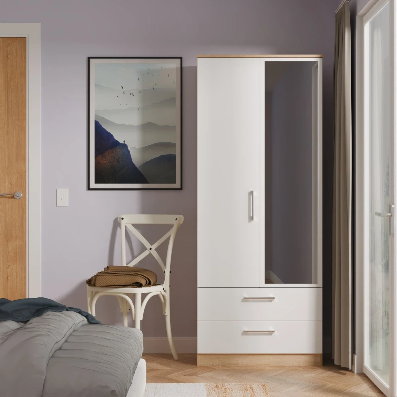 Image of Ready Assembled 2 U Cornwall 2 Door 2 Drawer Mirrored Wardrobe (Ready Assembled) Multicolor Unisex