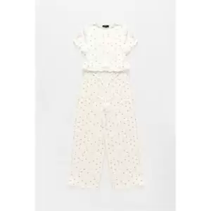 Image of Missguided Plus Size Ditsy Floral Crop Top and Bottoms Pyjama Set - Cream