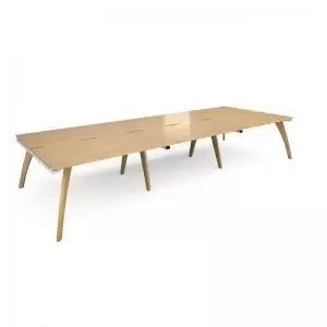 Image of Fuze triple back to back desks 4200mm x 1600mm - white frame and oak