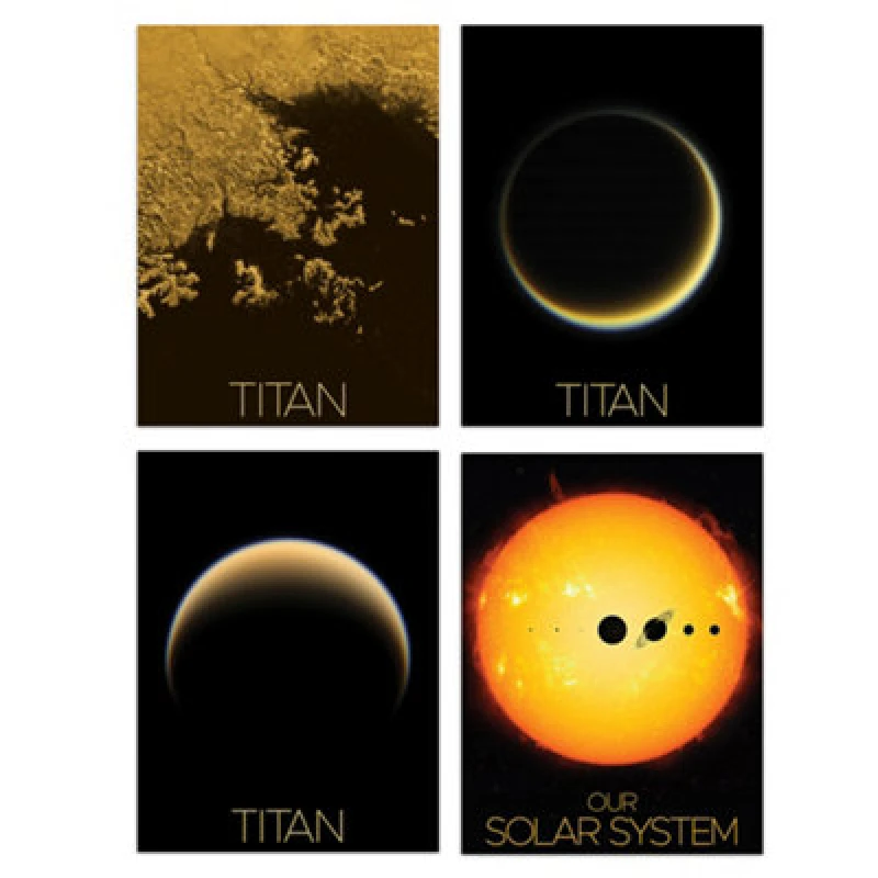 Image of Artery8 Wall Art Print Set Of 4 Nasa Our Solar System The Sun And Saturn's Moon Titan Images Ligeia Mare Lake Crescent Moon