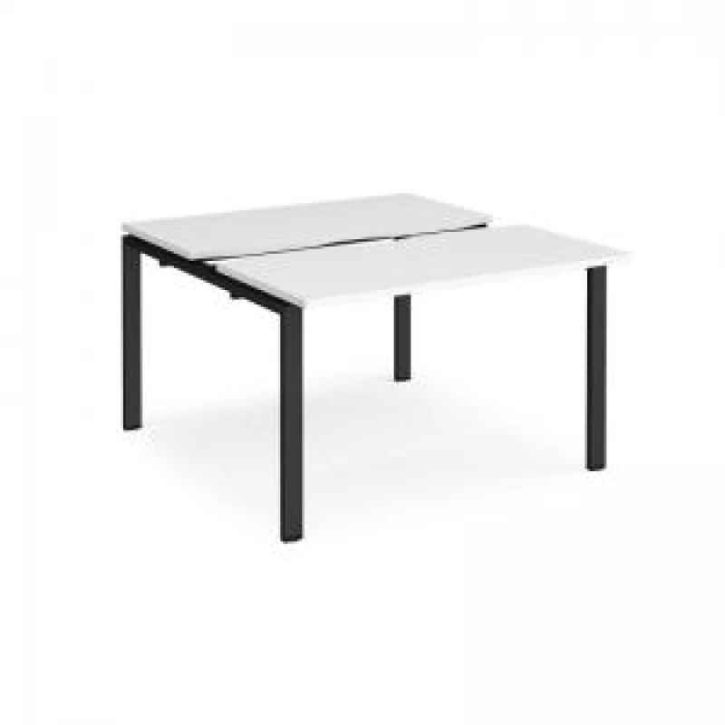 Image of Adapt Bench Desk 2 Person Starter Rectangular Desks 1200mm With Sliding Tops White Tops With Black Frames 1200mm Depth Adapt White STE1212-SB-