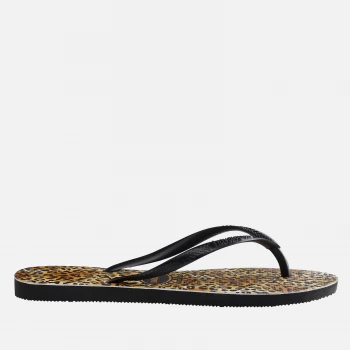 Image of Havaianas Womens Slim Leopard Flip Flops - Black - UK 6/UK 7