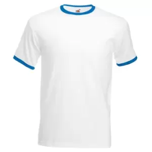 Image of Fruit Of The Loom Mens Ringer Short Sleeve T-Shirt (L) (White/Royal Blue)