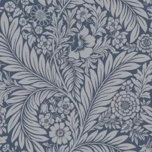 Image of Belgravia Decor Florence Leaf Blue Wallpaper