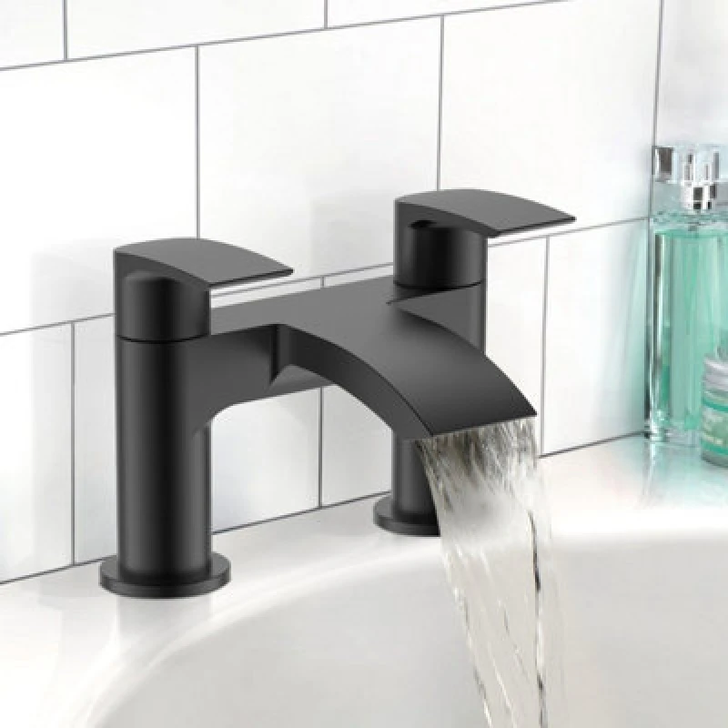 Image of Nes Home Matte Black Contemporary Deck Mounted Waterfall Bath Filler Tap Black Unisex