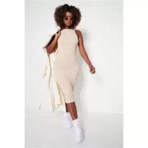 Image of I Saw It First Stone Ribbed Racer Bodycon Mini Dress - Brown