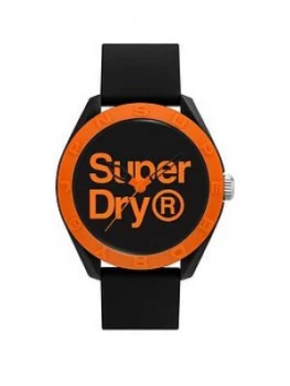 Image of Superdry Black with orange Printed Logo Dial With Black Silicone Strap, One Colour, Men