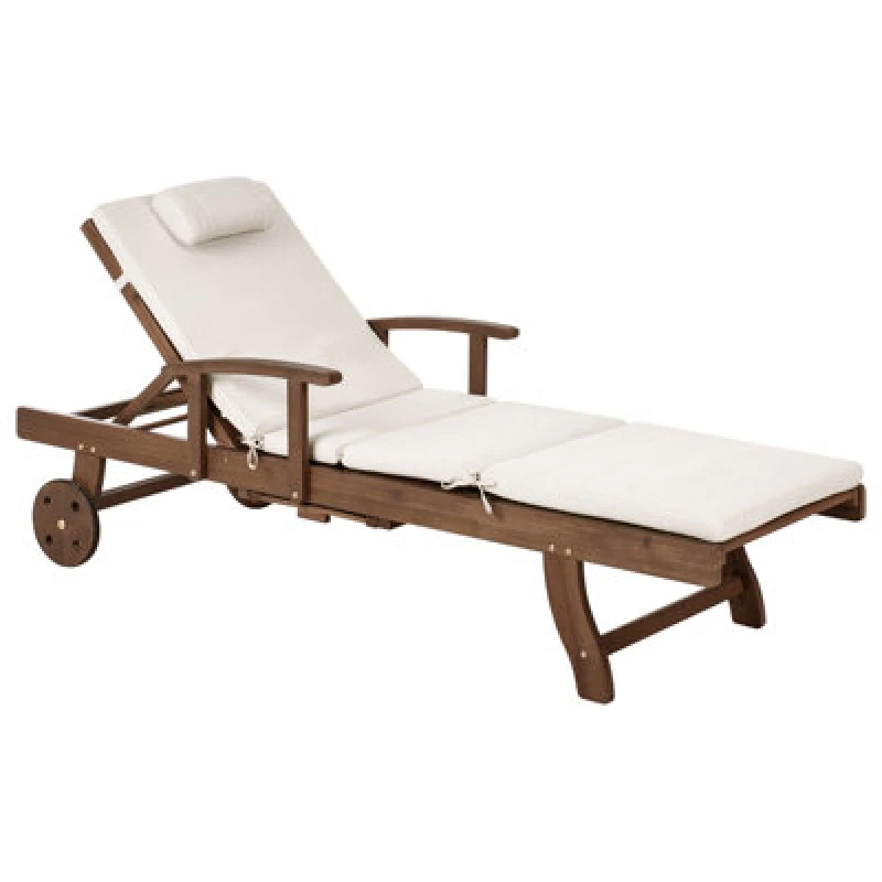 Image of Beliani Sun Lounger With Cushion Amantea Premium Acacia Wood Light Beige
