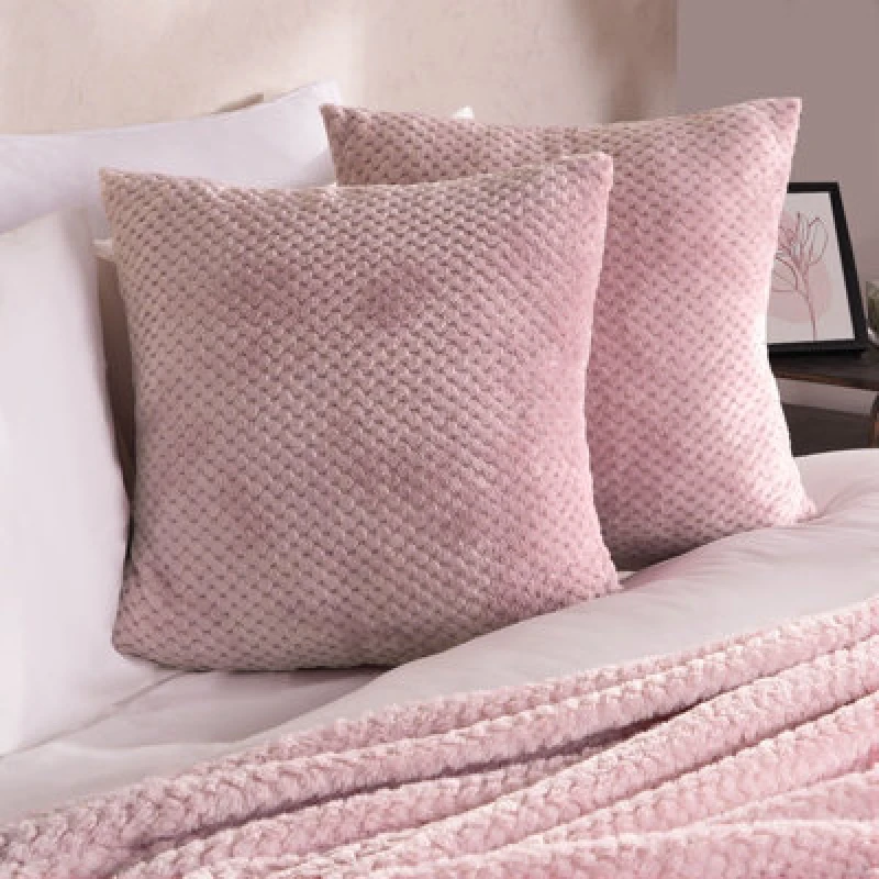 Image of OHS OHS 2 Pack of Waffle Fleece Square Cushion Covers in Light Pink Size: 45cm x 45cm Light Pink 45cm x 45cm Unisex 5027434150281