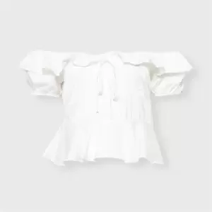 Image of Missguided Plus Size Bardot Ruffle Detail Top - White