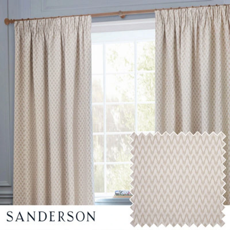 Image of Sanderson Sanderson Hutton Jacquard Room Darkening Pencil Pleat Curtains in Beige Size: 229cm width x 229cm drop Beige 229cm width x 229cm drop Unis