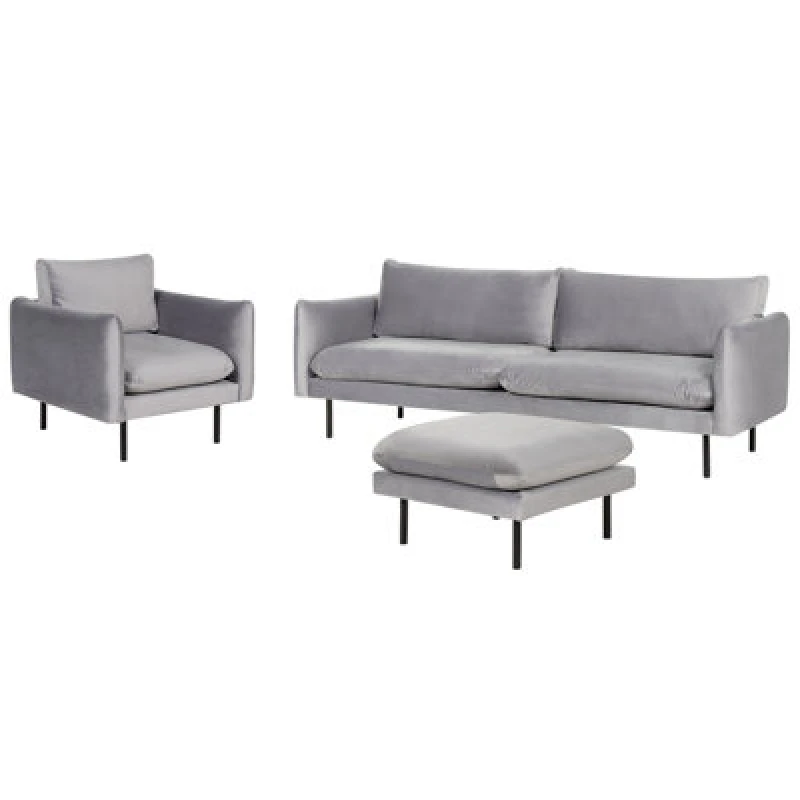 Image of Beliani Living Room Set 5 Seater Vinterbro Velvet Grey With Ottoman