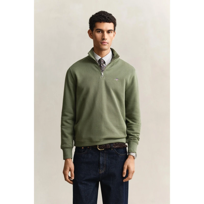 Image of Gant Shield Half-Zip Sweatshirt Herb Green 379 male S