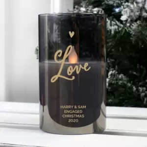 Image of Personalised Love Smoked Glass LED Candle Grey
