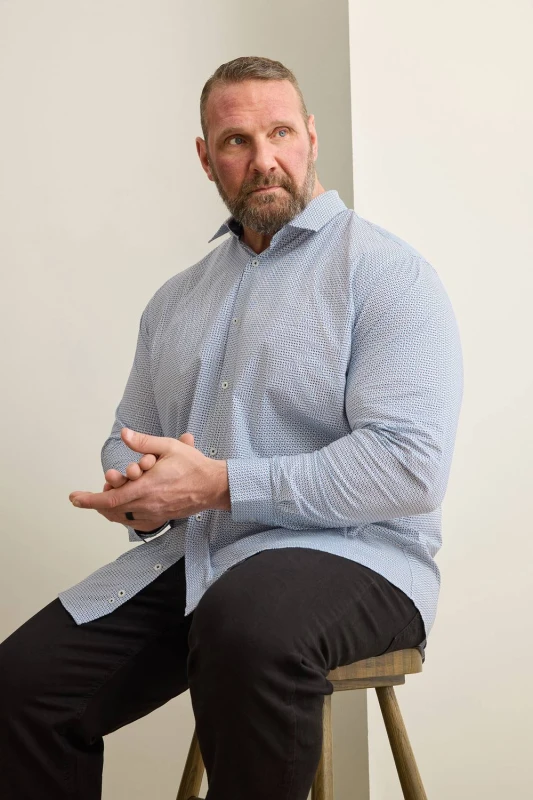 Image of BadRhino Mens Abstract Print Formal Shirt in Blue Size: 22" Blue Male 22"