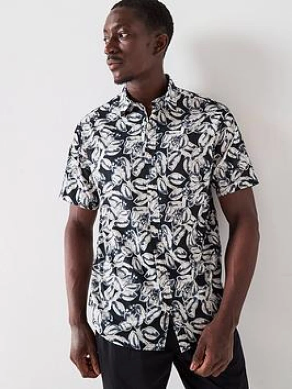 Image of jack & jones Printed Cotton Shirt with Short Sleeves Black Men S;M;L;XL