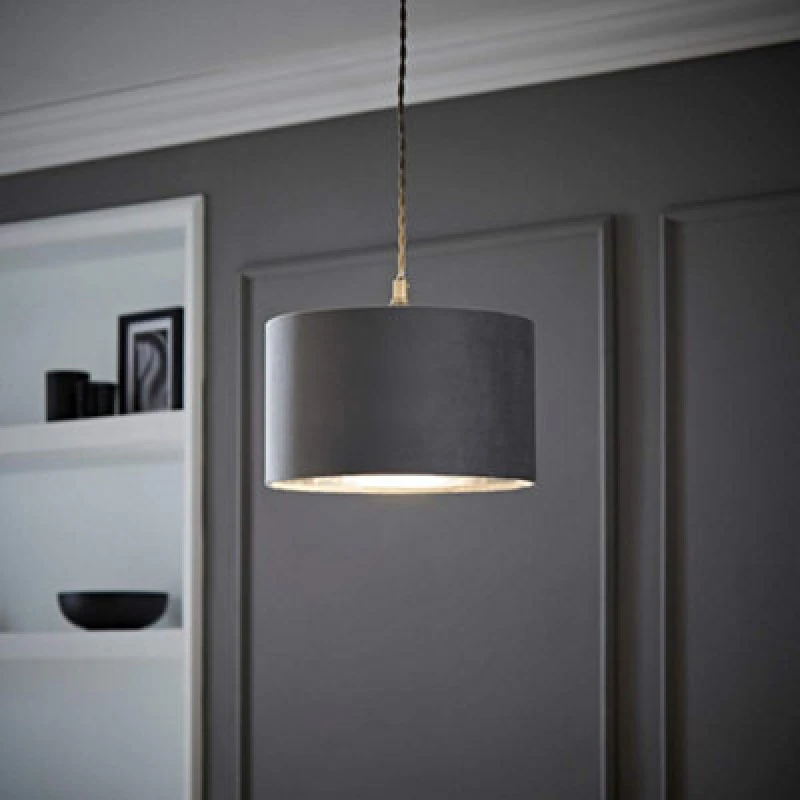 Image of ValueLights ValueLights Reni Pale Grey Velvet with Chrome Inner Easy Fit Ceiling Lamp Shade Size: Small Pale Grey Small Unisex 5016529270638