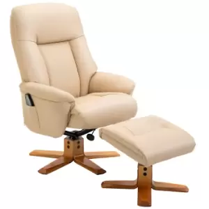 Image of HOMCOM Electric Massage Recliner Chair with Ottoman, Faux Leather Swivel Recliner with Remote Control and 5 Modes for Living Room, Beige