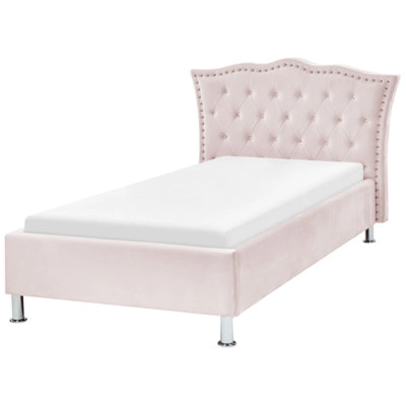 Image of Beliani Bed Velvet Metz 90 X 200 Cm (Eu Single) Pastel Pink