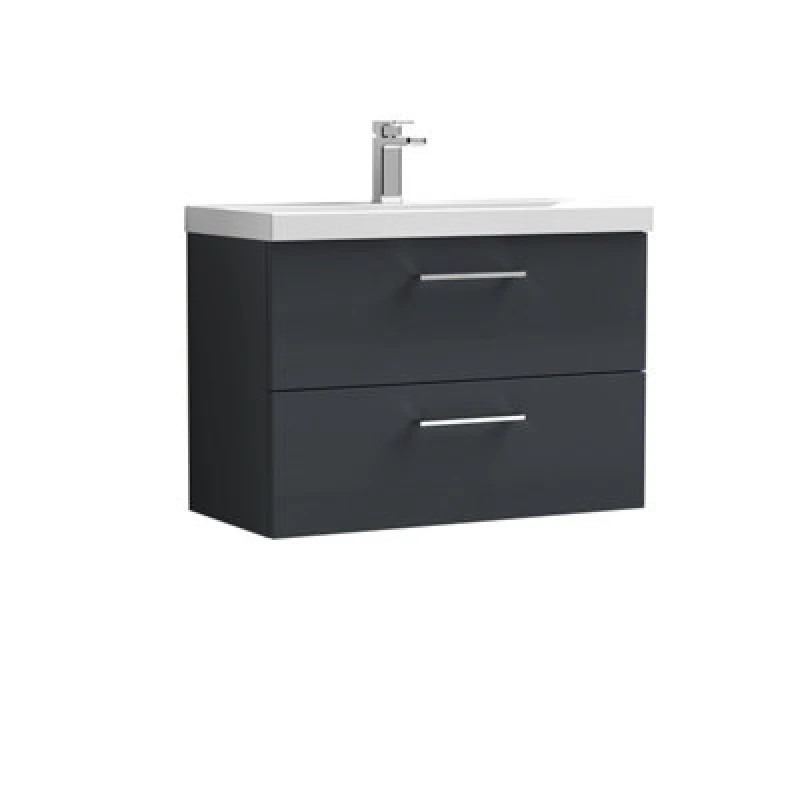 Image of Arno Wall Mounted 2 Drawer Vanity Unit with Basin Soft Black