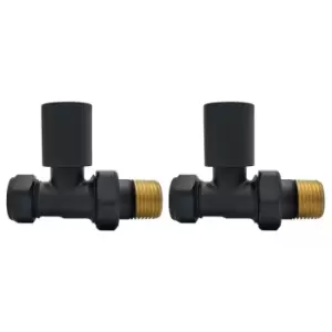 Image of Matt Black Round Straight Radiator Valves - For Pipework Which Comes From The Floor