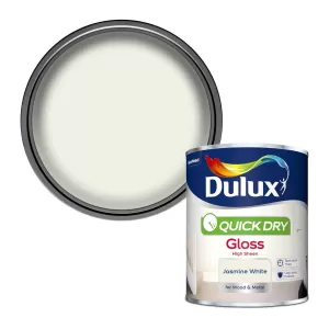 Image of Dulux Quick Dry Jasmine White Gloss High Sheen Paint 750ml