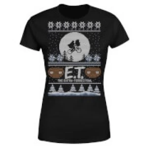 Image of E.T. the Extra-Terrestrial Christmas Womens T-Shirt - Black