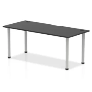 Image of Impulse Black Series 1800 x 800mm Straight Table Black Top with Cable Ports Silver Leg