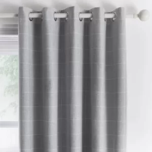 Image of Appletree Loft Windsor Check Silver Eyelet Curtains Silver
