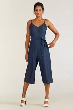 Image of Blue Cotton Denim Jumpsuit