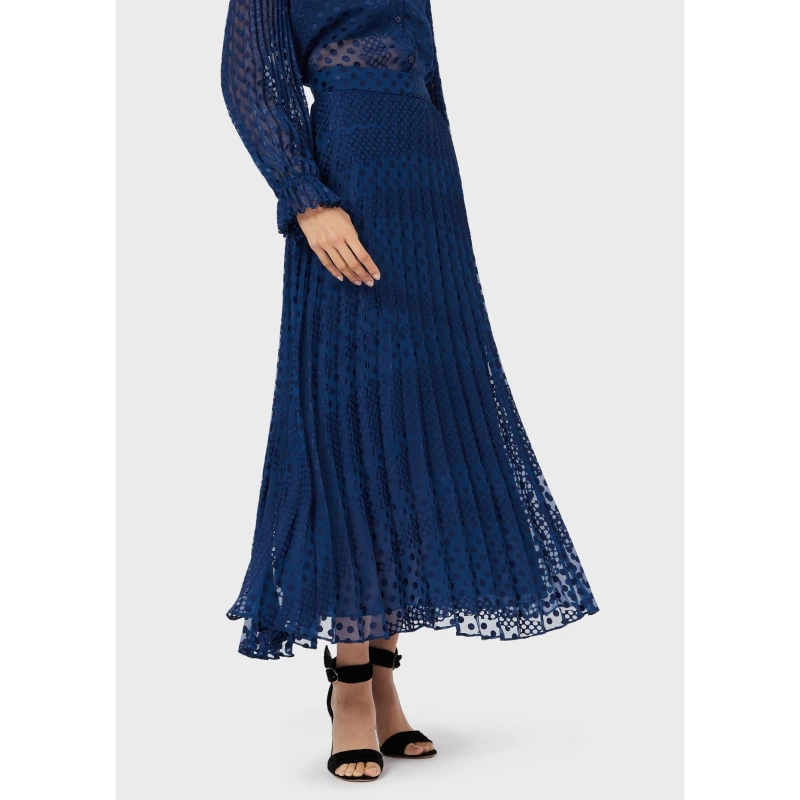 Image of Emporio Armani Pleated Maxi Skirt - Blue Blue 4