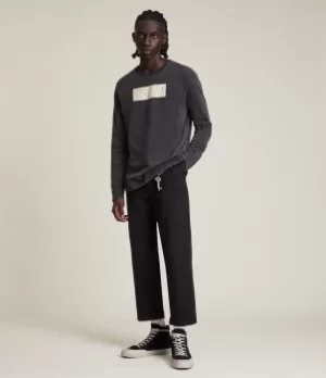 Image of AllSaints Mens Integers Crew T-Shirt, Jet Black, Size: S