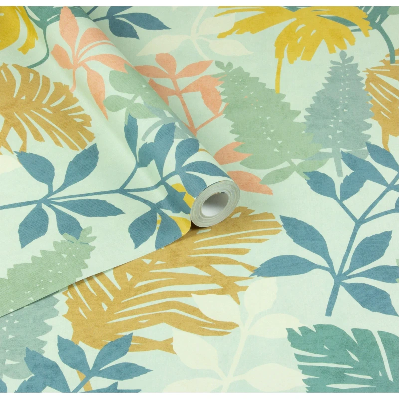 Image of Arthouse Fun Leaf Blue Multi Wallpaper Multicoloured unisex One Size