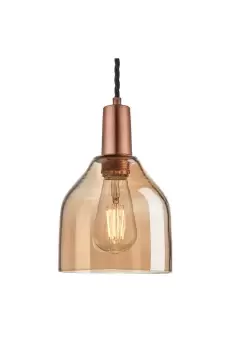 Image of Sleek Tinted Glass Cone Pendant, 6 Inch, Amber, Copper Holder