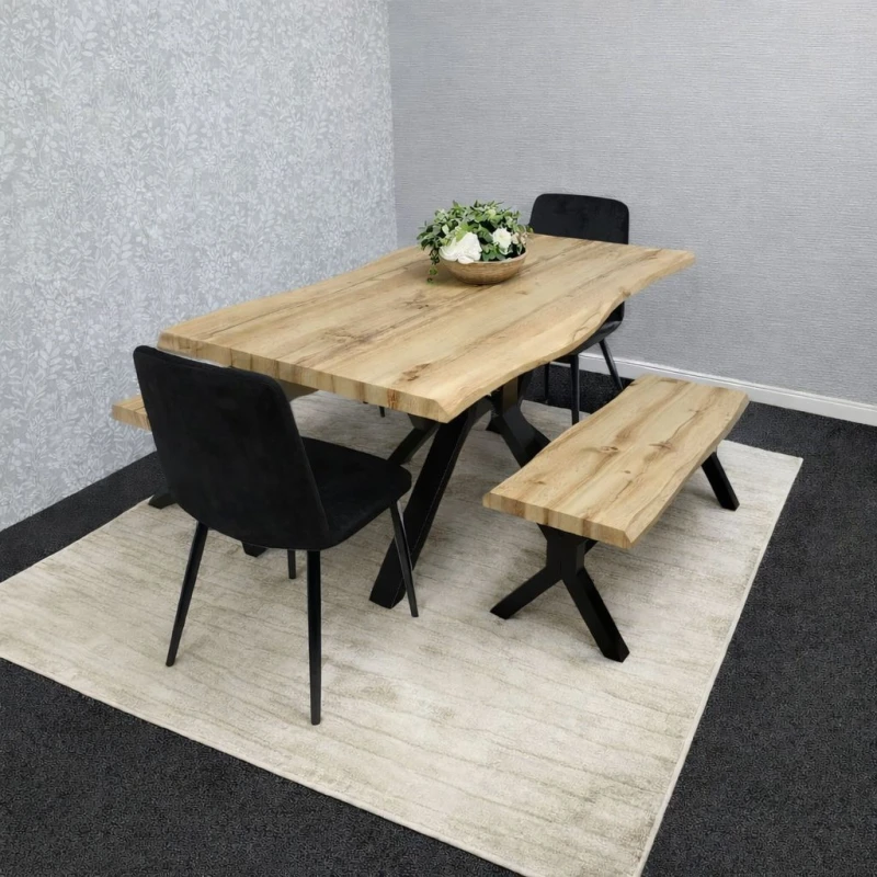 Image of Kosy Koala Modern Dining Set With 2 Black Velvet Chairs & 1 Bench, Multi DK117+2BKRCO+B