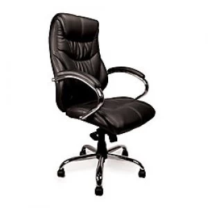 Image of Nautilus Designs Ltd. High Back Luxurious Leather Faced Synchronous Executive Armchair with Integral headrest and Chrome Base Black