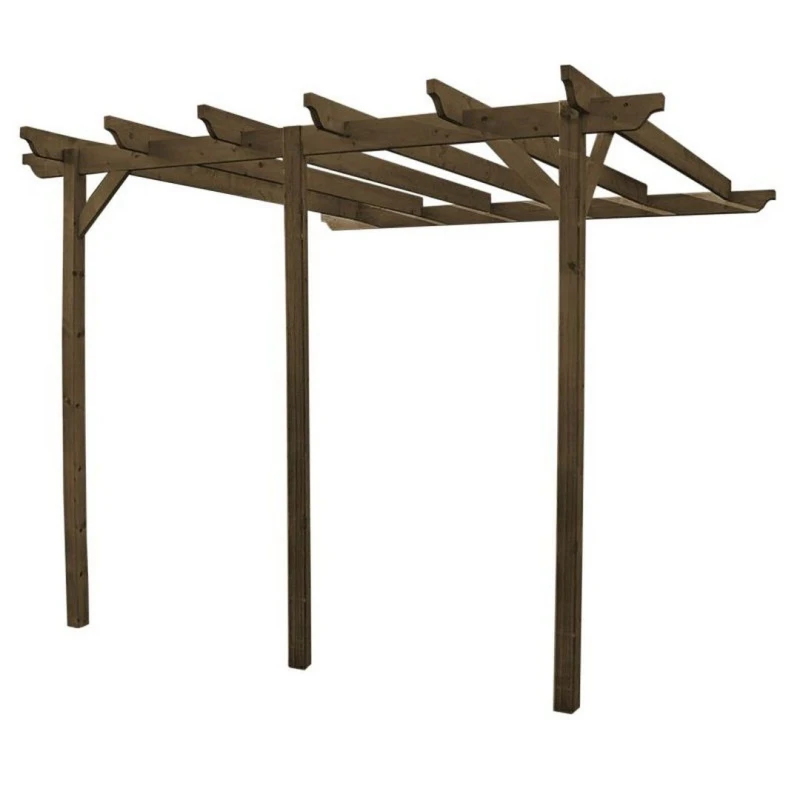 Image of Rutland County Garden Furniture Ltd Wall Mounted Garden Pergola 3 Post, L480 x W480 x H270cm, Rustic Brown Brown Unisex
