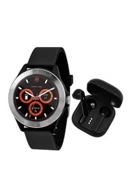 Image of Harry Lime Harry Lime Fashion Smartwatch In Black Featuring Black True Wireless Stereo Earbuds In Charging Case Ha07-2001-Tws